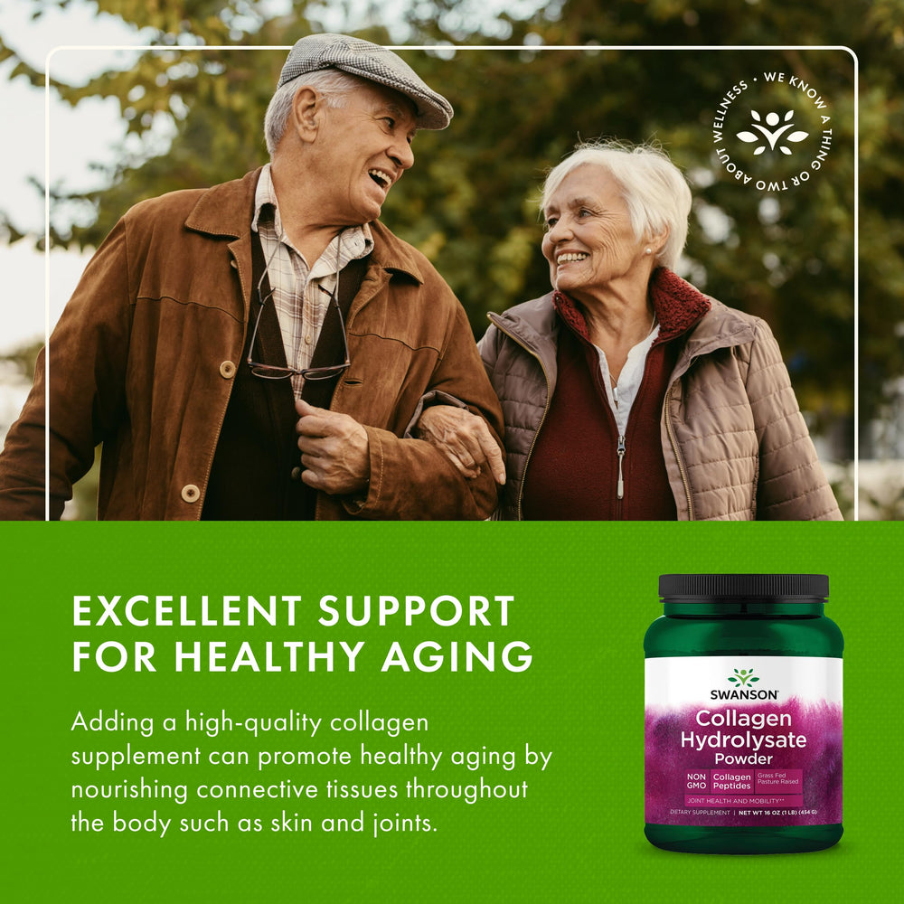 Ingredient list and label on Swanson collagen powder container