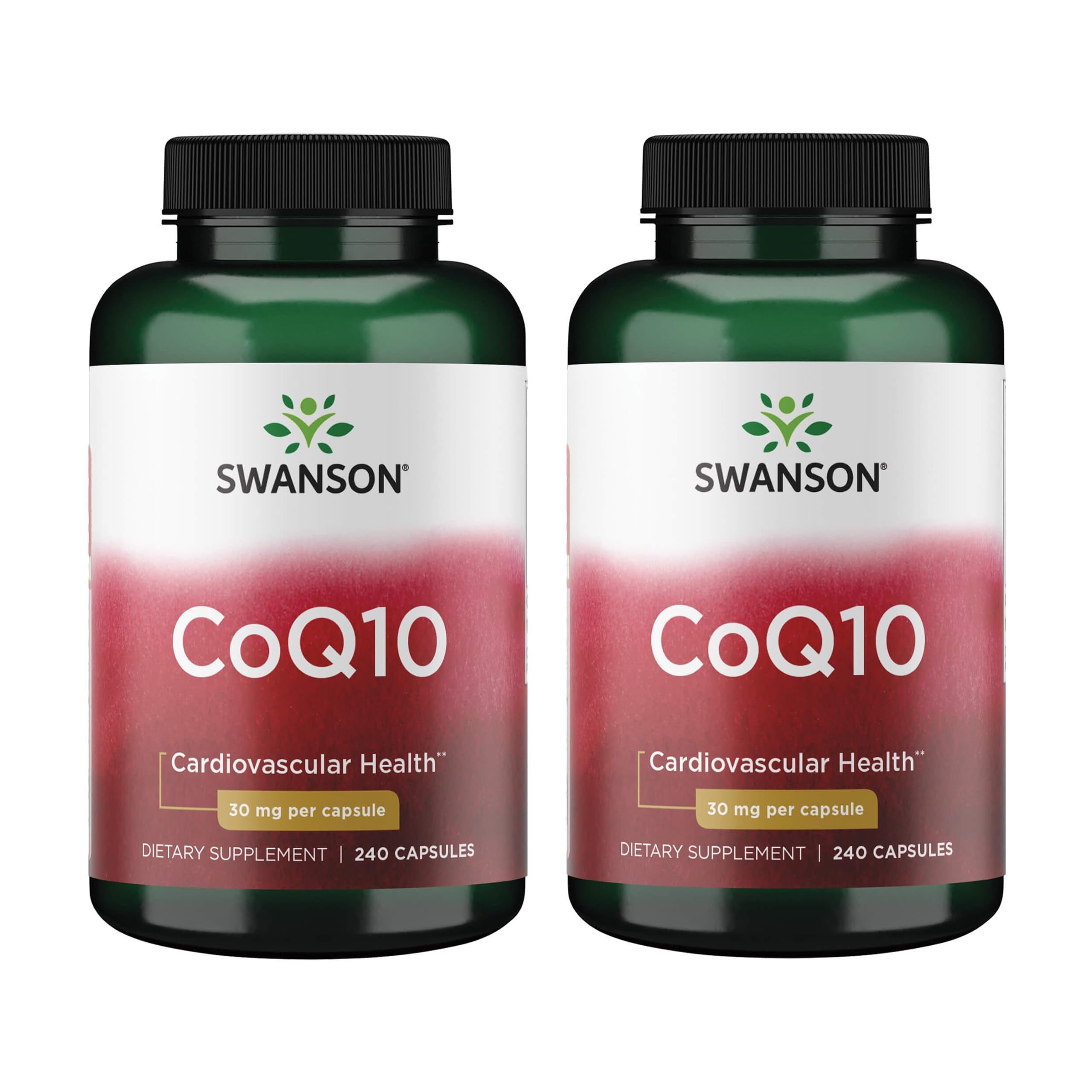Front view of Swanson CoQ10 30 mg 240-cap bottle (2-pack) packaging