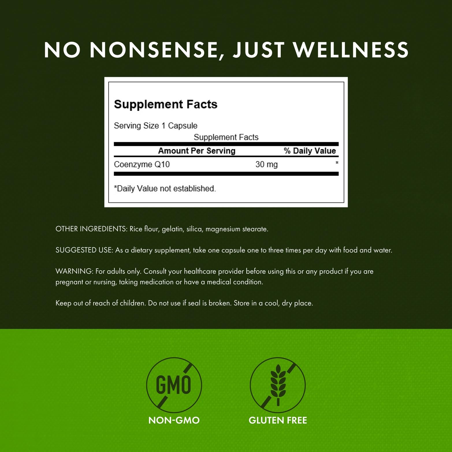 Supplement Facts panel for Swanson CoQ10 30 mg