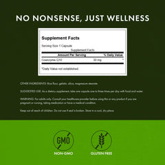 Supplement Facts panel for Swanson CoQ10 30 mg