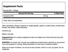 Swanson CoQ10 60 mg softgels bottle – nutrition label and back