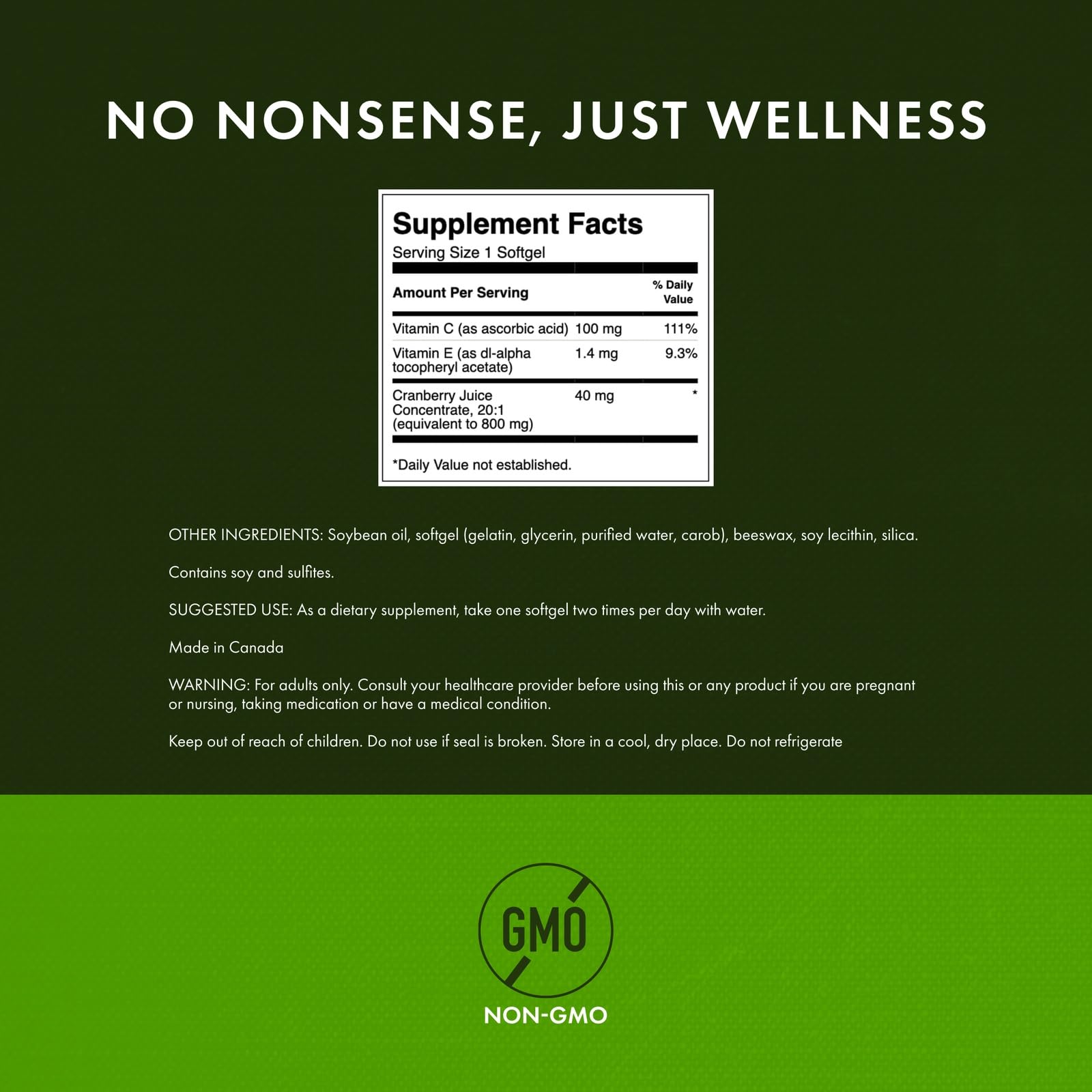 Cranberry supplement bottle emphasizing bladder support