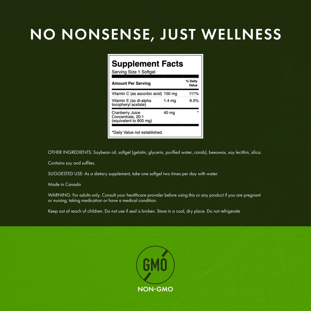 Cranberry supplement bottle emphasizing bladder support