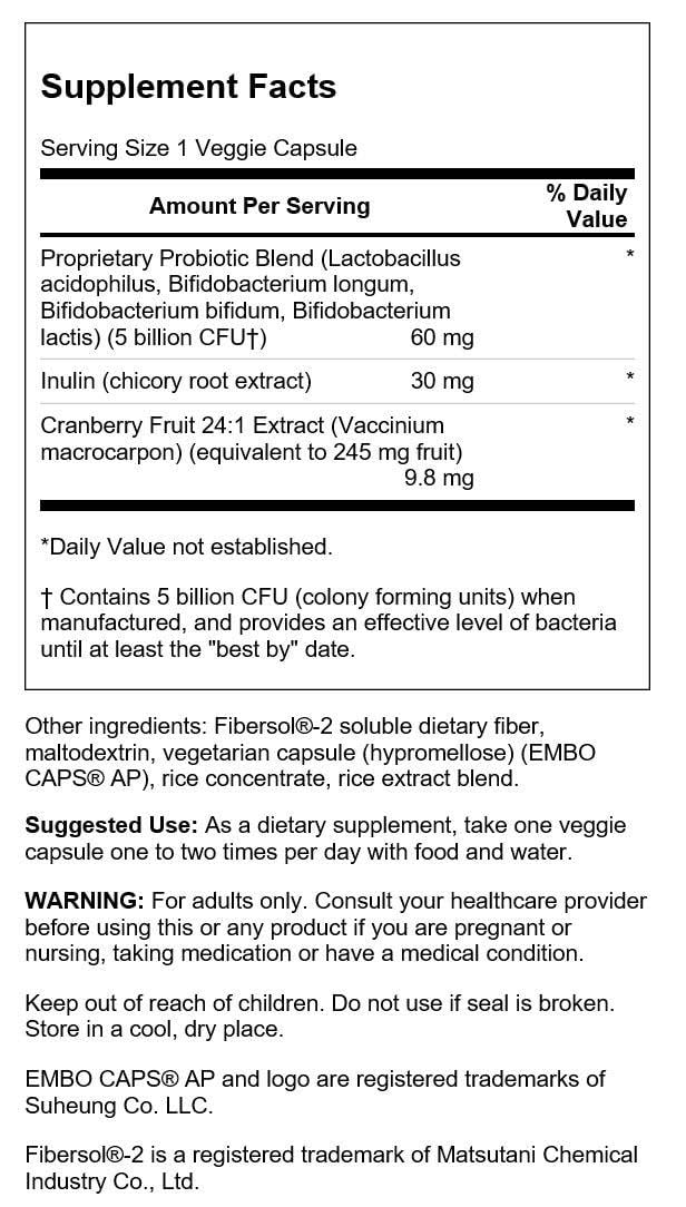 Close-up of Swanson probiotic blend with cranberry extract and prebiotics