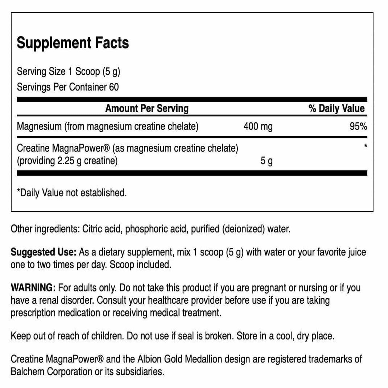 Swanson Creatine MagnaPower 300 g bottle with label close-up