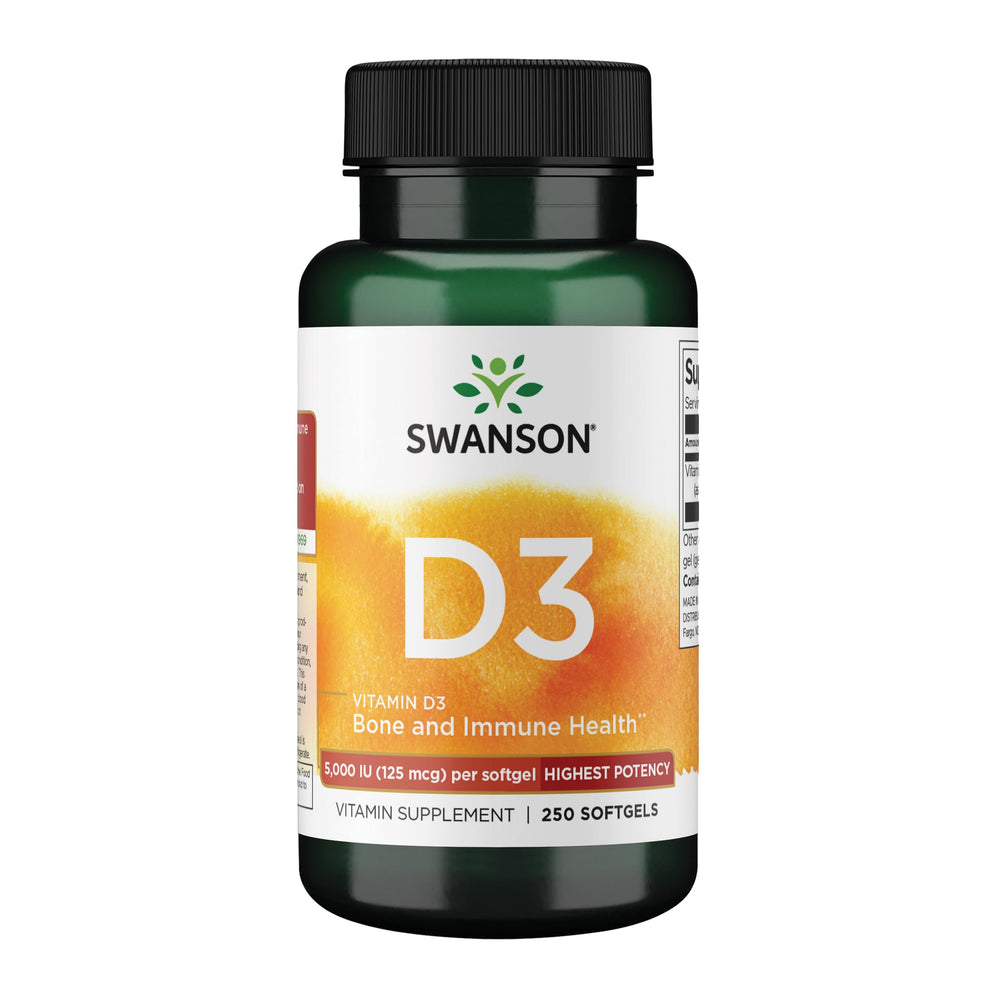 Swanson Vitamin D-3 5000 IU softgels front view