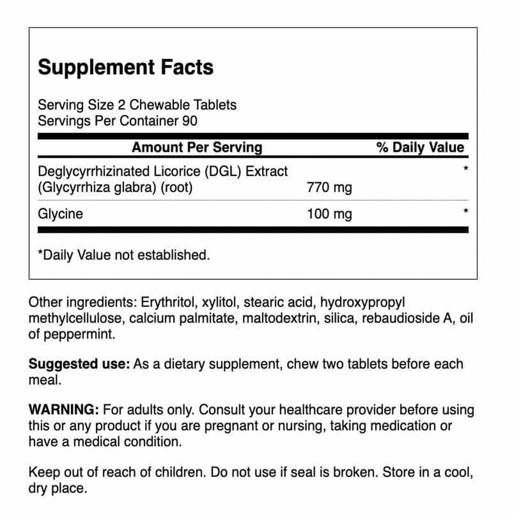 Front view of Swanson DGL Licorice chewables packaging