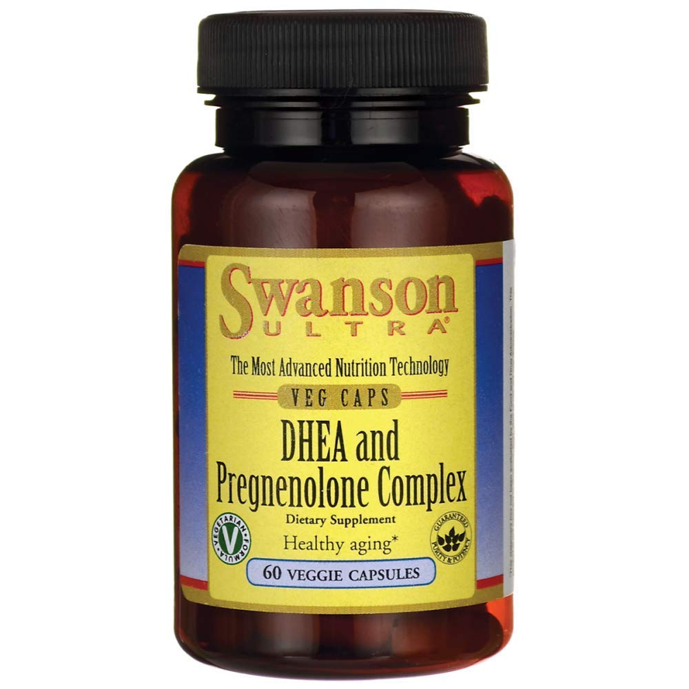 Bottle of Swanson DHEA and Pregnenolone Complex 60 Veg Capsules