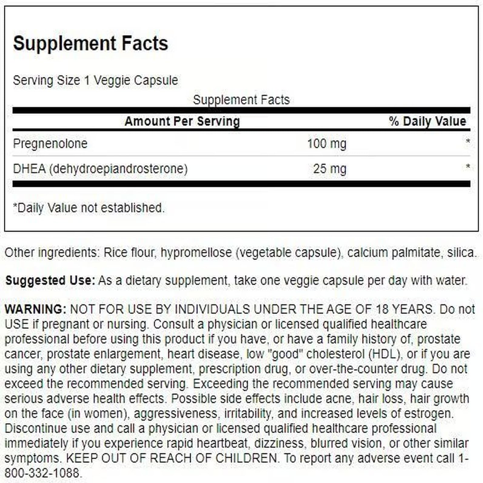 Close-up of Swanson DHEA and Pregnenolone Complex bottle