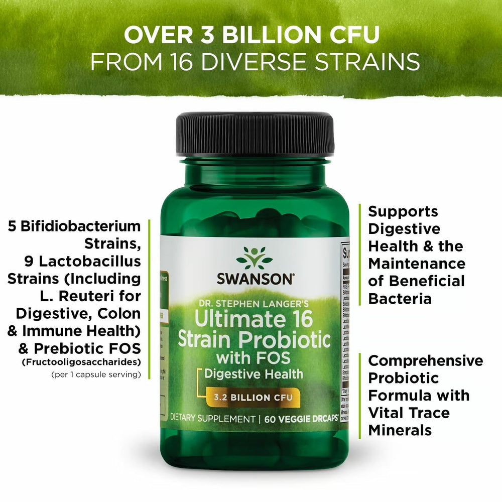 Swanson probiotic bottle and capsules on white background