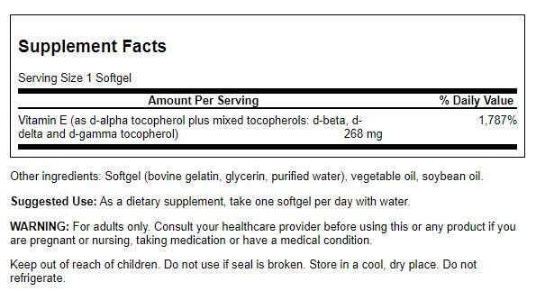 Swanson E-400 Mixed Tocopherols softgels - image 2