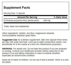 Close-up of Swanson Echinacea 400 mg bottle label
