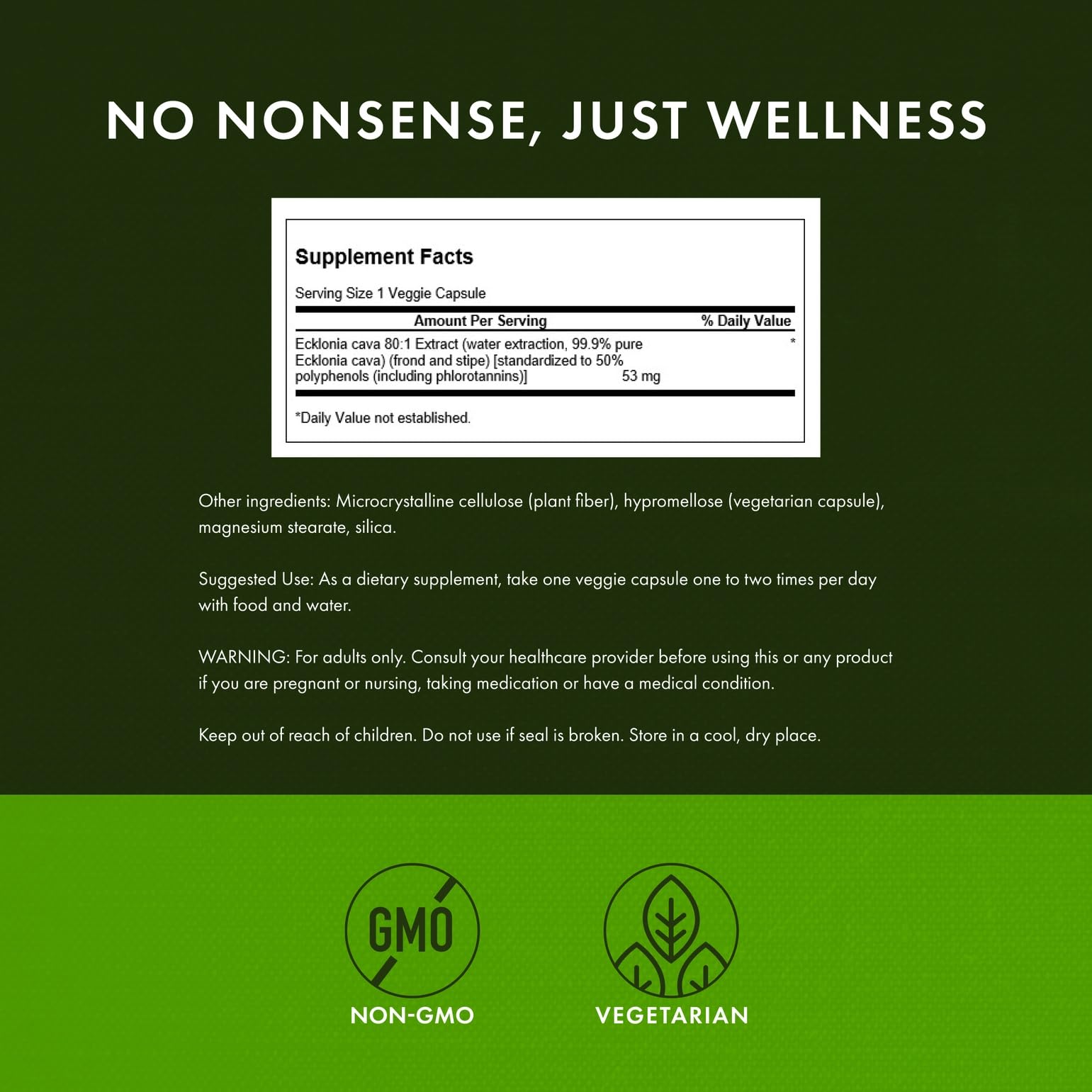 Standardized formula label on Ecklonia Cava Extract bottle