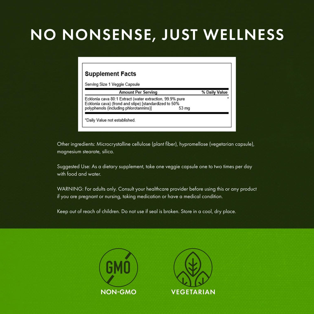 Standardized formula label on Ecklonia Cava Extract bottle