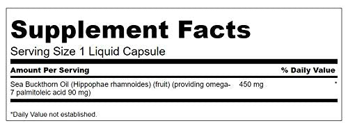 Close-up of Swanson EFA Omega-7 Oil 450mg liquid capsules