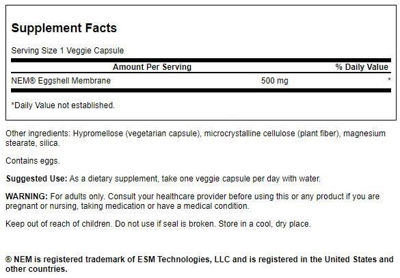 Close-up of Swanson Eggshell Membrane capsules
