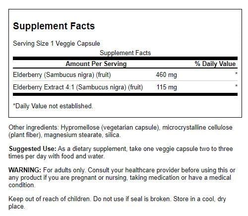 Swanson Elderberry 575 mg 120 Veg Capsules bottle with label - close-up