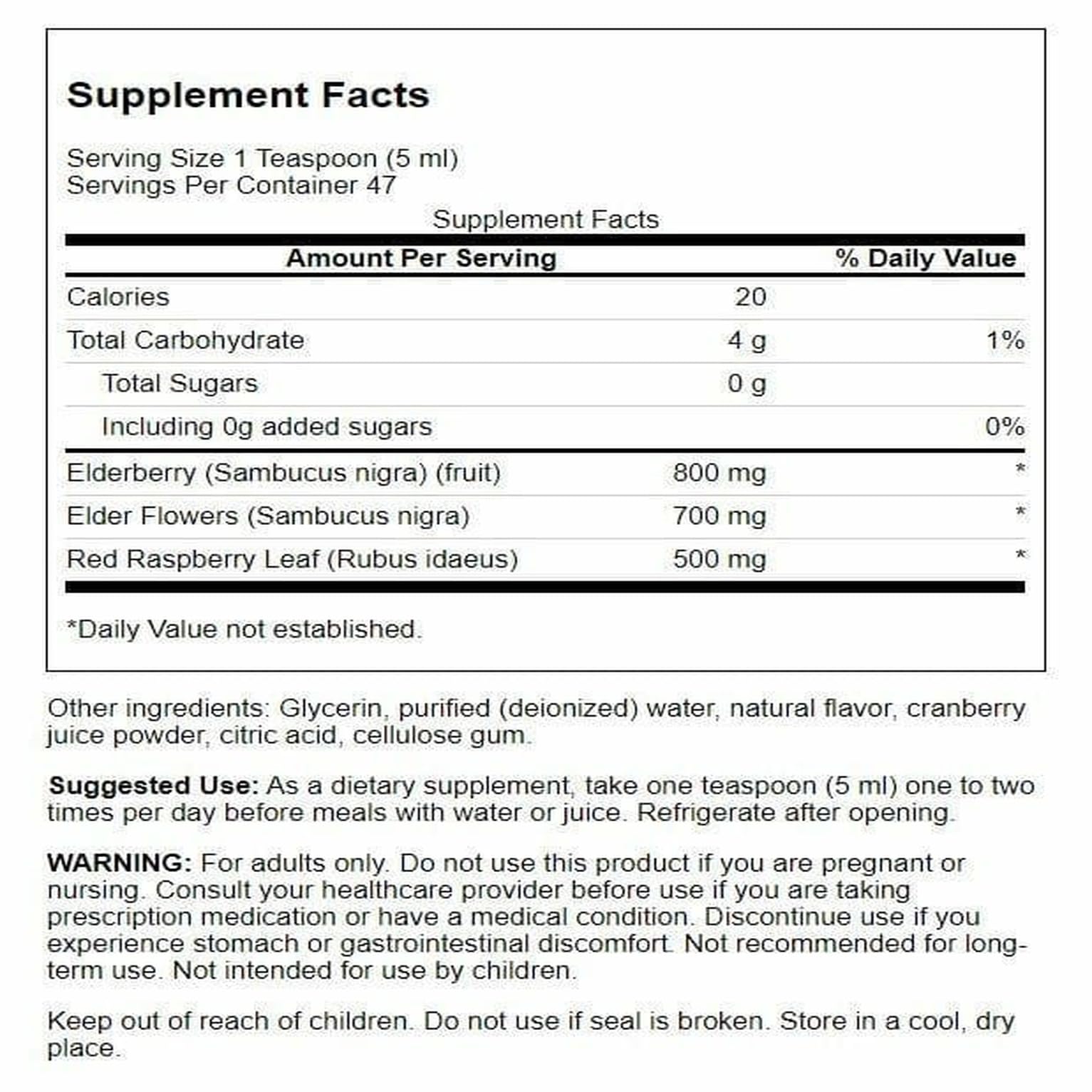 Side view of Swanson Elderberry Extract Syrup bottle