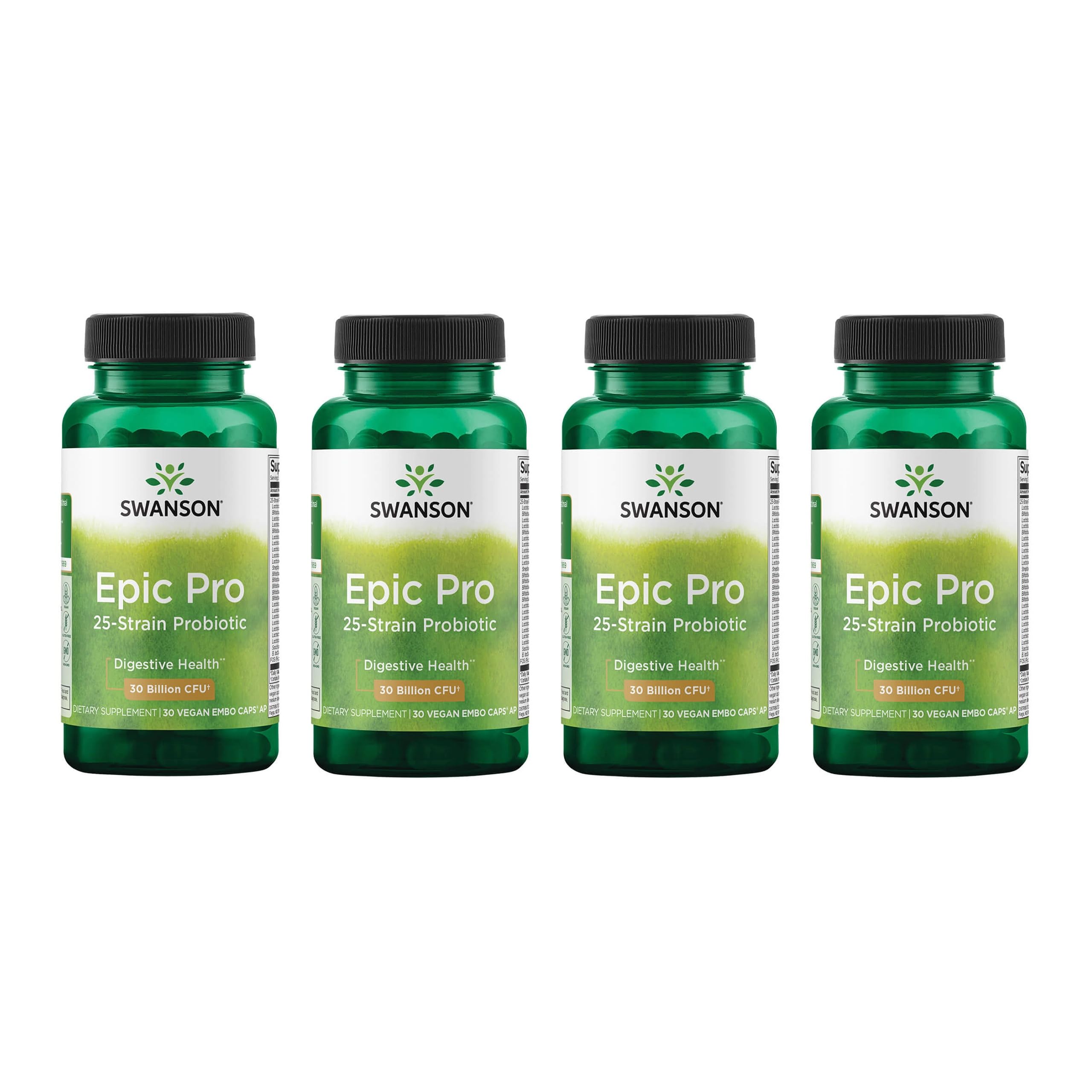 Swanson Epic-Pro probiotic bottle showing 25 strains and 30B CFU