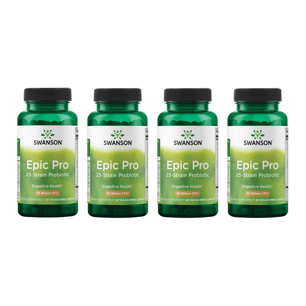 Swanson Epic-Pro probiotic bottle showing 25 strains and 30B CFU