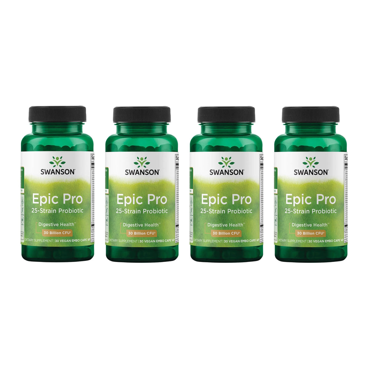 Swanson Epic-Pro probiotic bottle showing 25 strains and 30B CFU