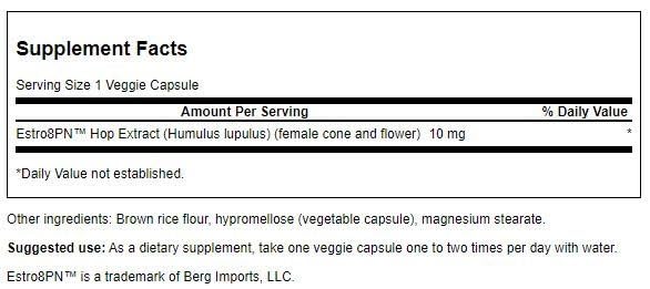 Close-up of Swanson Estro8Pn Hop Extract bottle and capsules