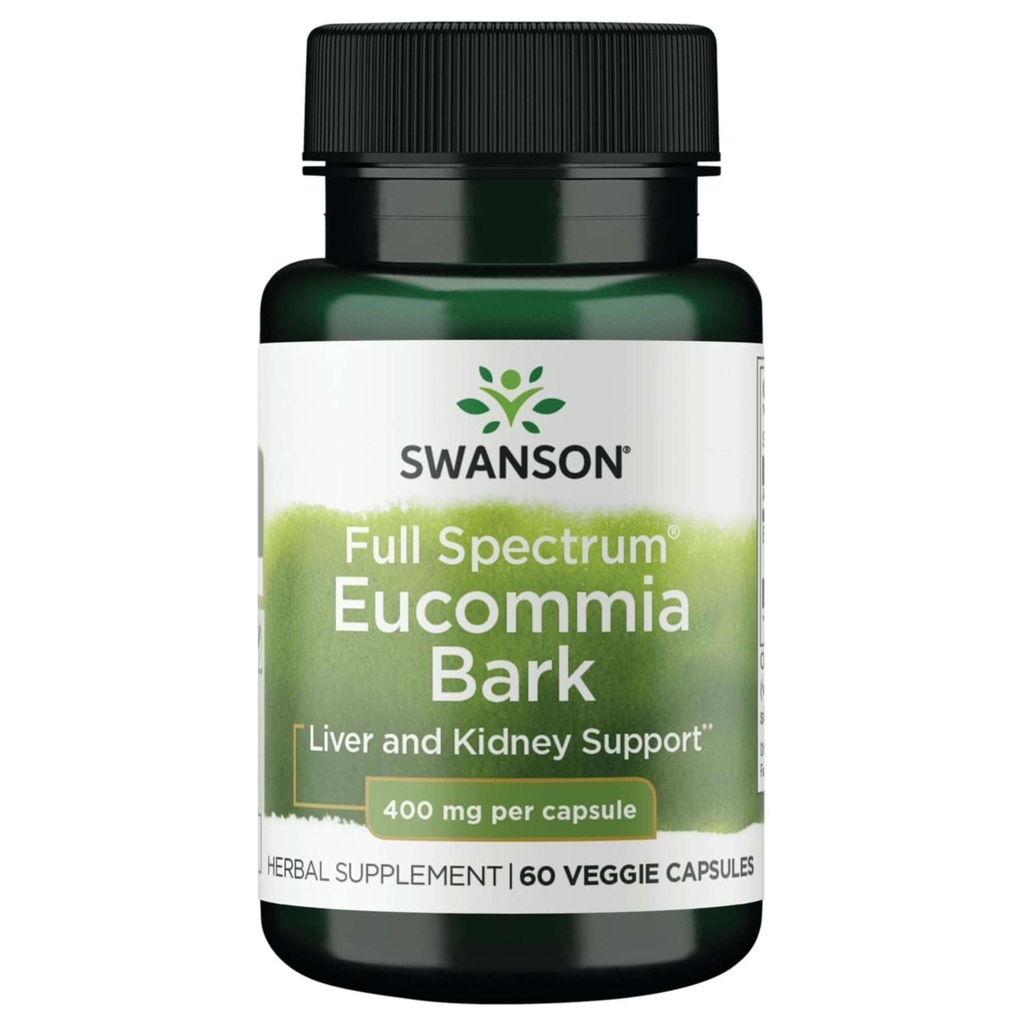 Swanson Eucommia Bark 400 mg bottle and capsules