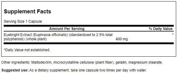 Swanson Eyebright Extract 400 mg bottle label with capsules