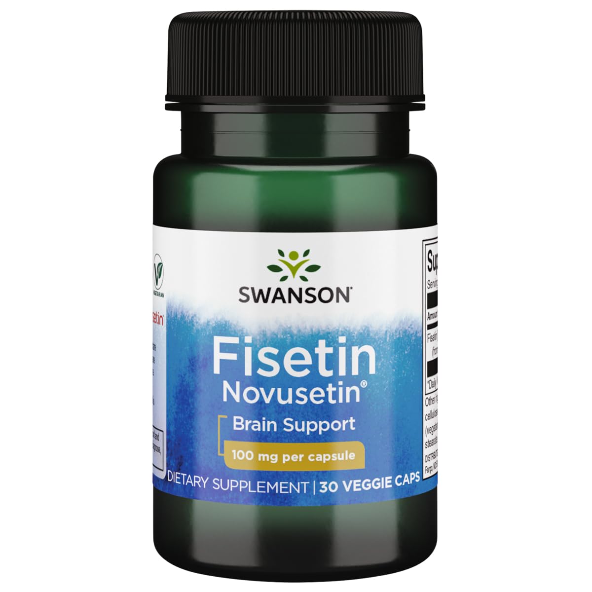 Bottle of Swanson Fisetin 100 mg vegan capsules