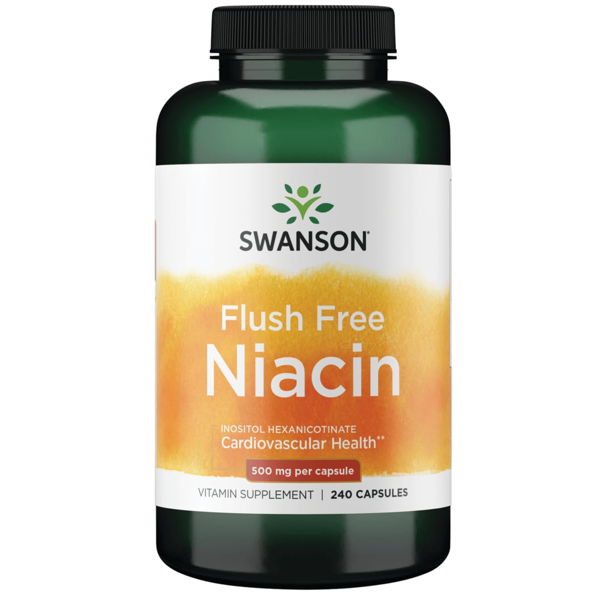Swanson flush free niacin 500mg bottle highlighting cardiovascular support