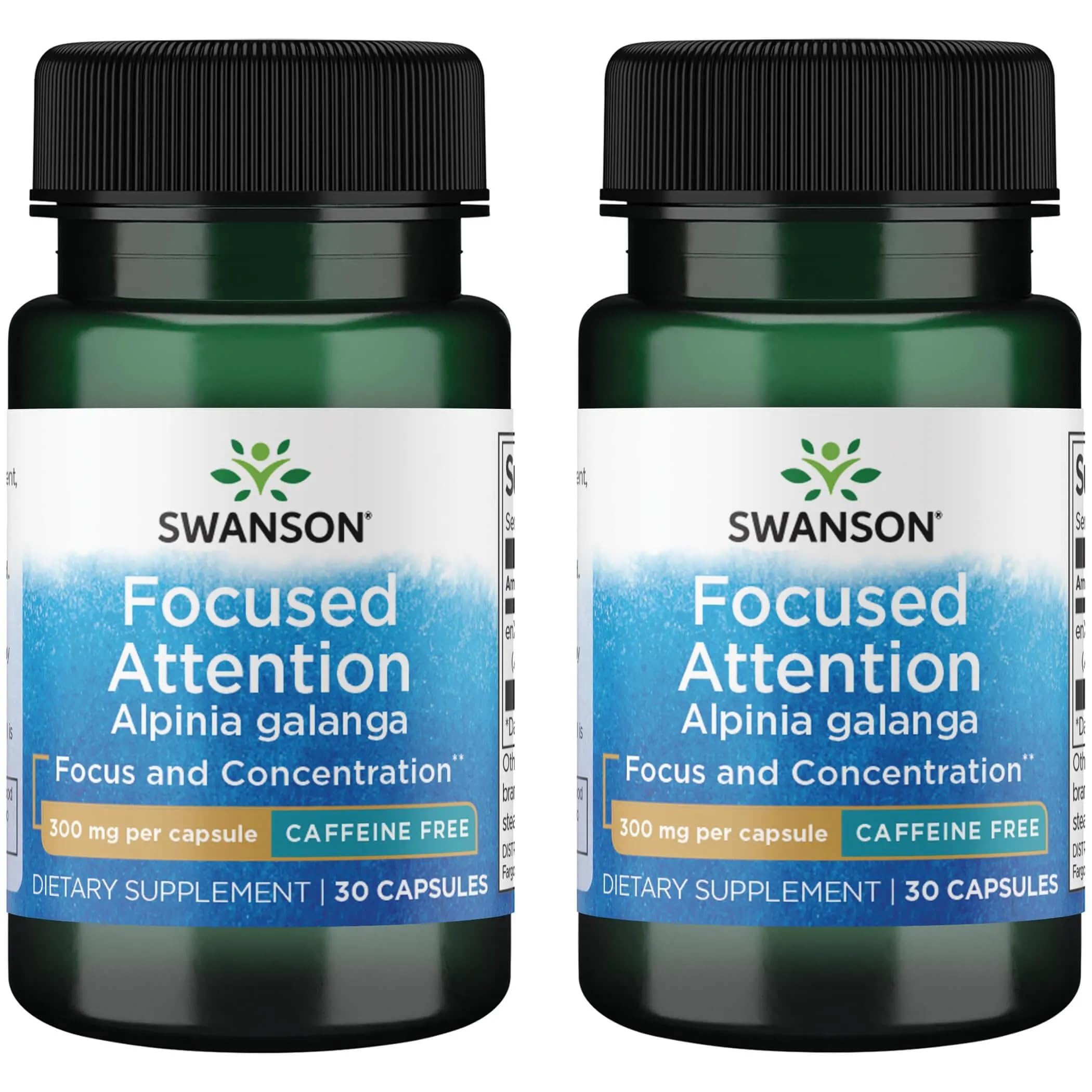 Swanson Focused Attention Alpinia Galanga pack bottle image highlighting caffeine-free mental energy support