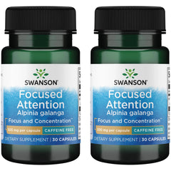 Swanson Focused Attention Alpinia Galanga pack bottle image highlighting caffeine-free mental energy support