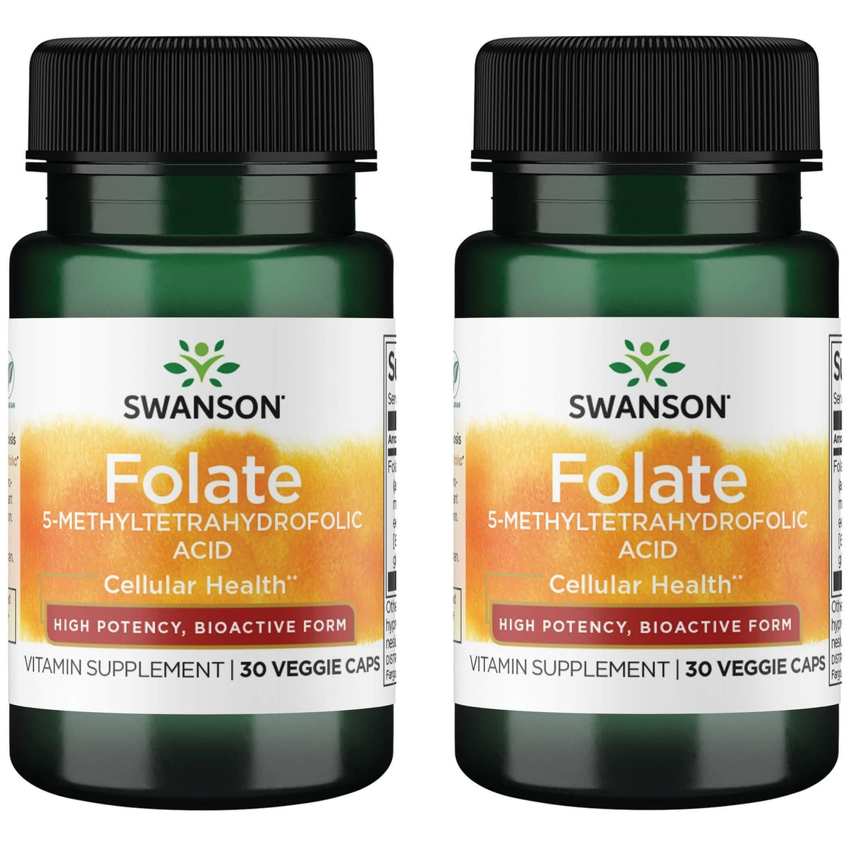Swanson Folate 5-MTHF bottle label – 800 mcg DFE, 30 vegetarian capsules (2 pack)
