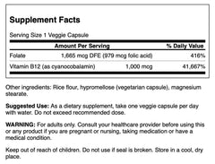 Swanson Folic Acid & Vitamin B-12 30 Veg Capsules bottle – label close-up