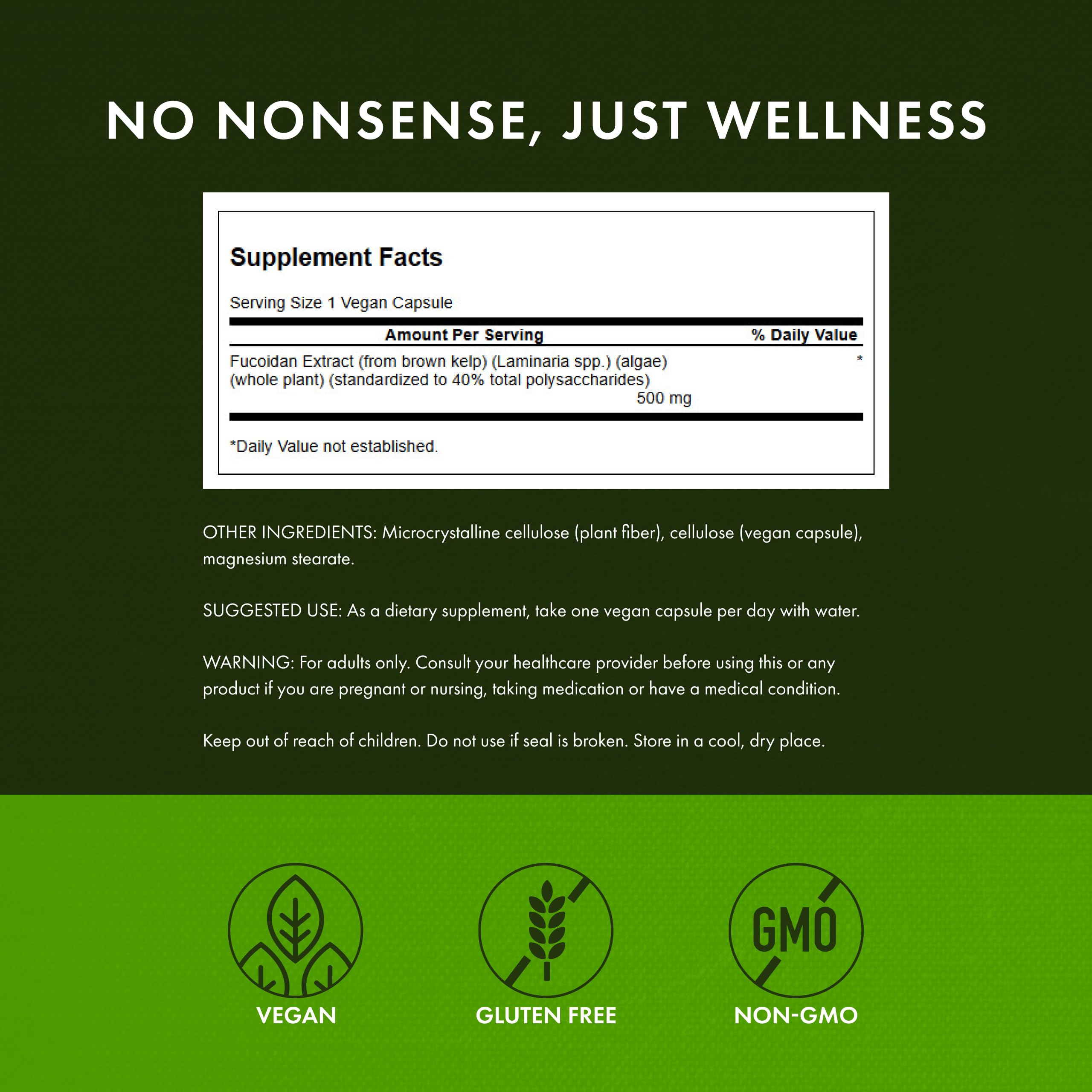 Swanson Fucoidan Extract capsules showing 500mg per capsule