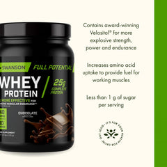 Rear view of Swanson Full Potential Whey Protein Chocolate tub