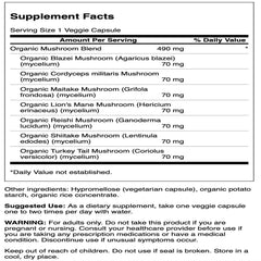 Close-up of the Swanson 7 Mushroom Complex label