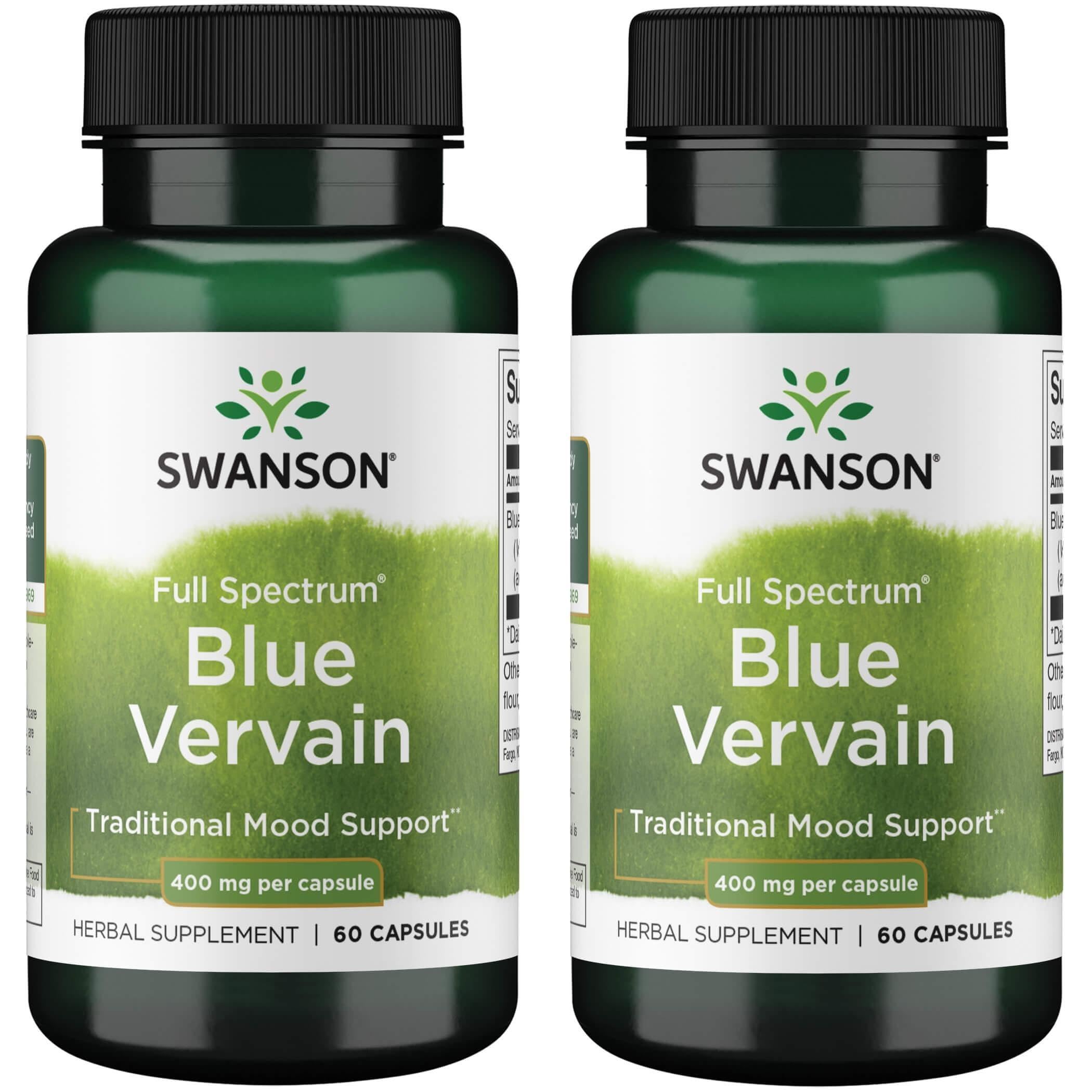 Bottle of Swanson Full Spectrum Blue Vervain 400 mg, 60 capsules, 2-pack