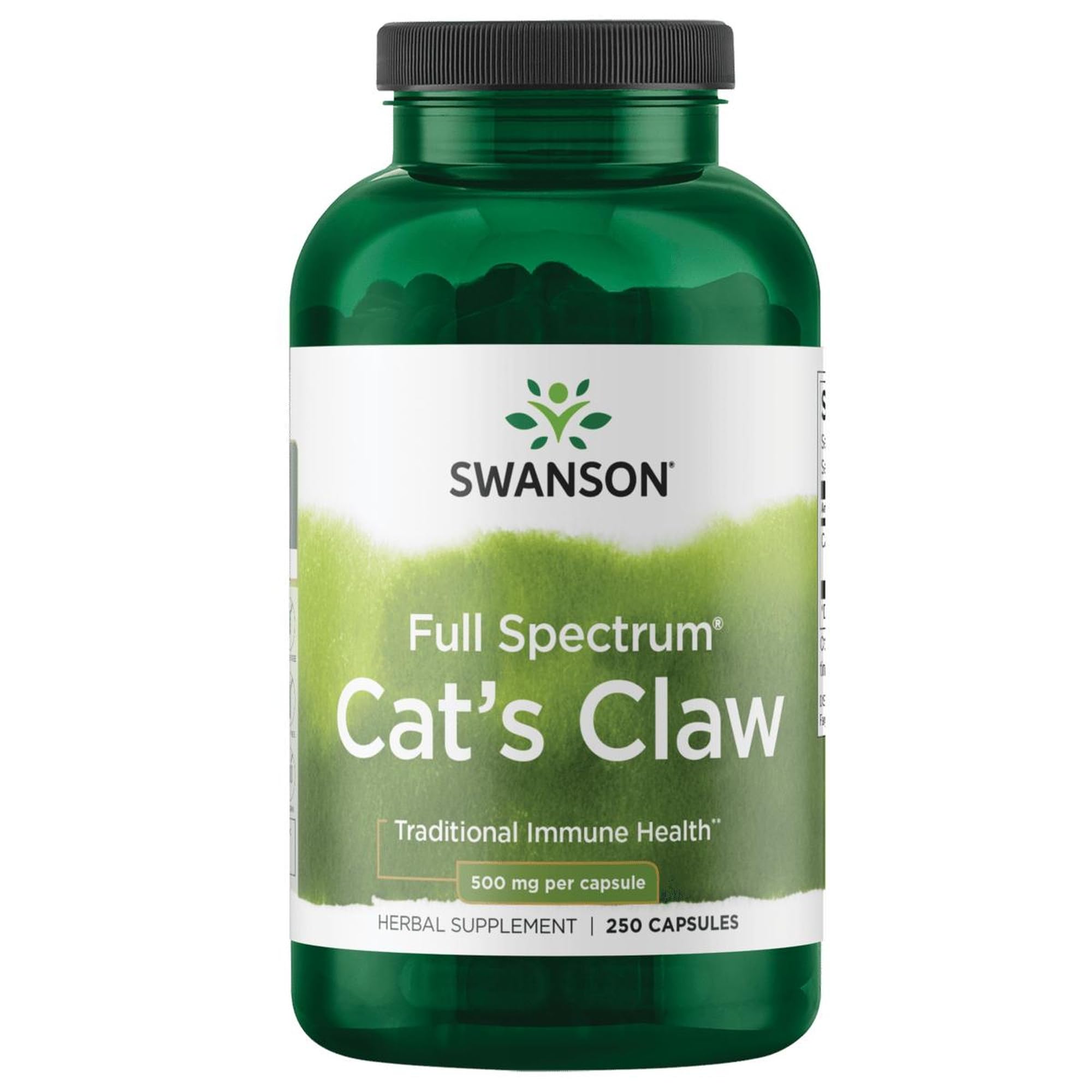 Bottle of Swanson Full Spectrum Cat's Claw 500 mg capsules