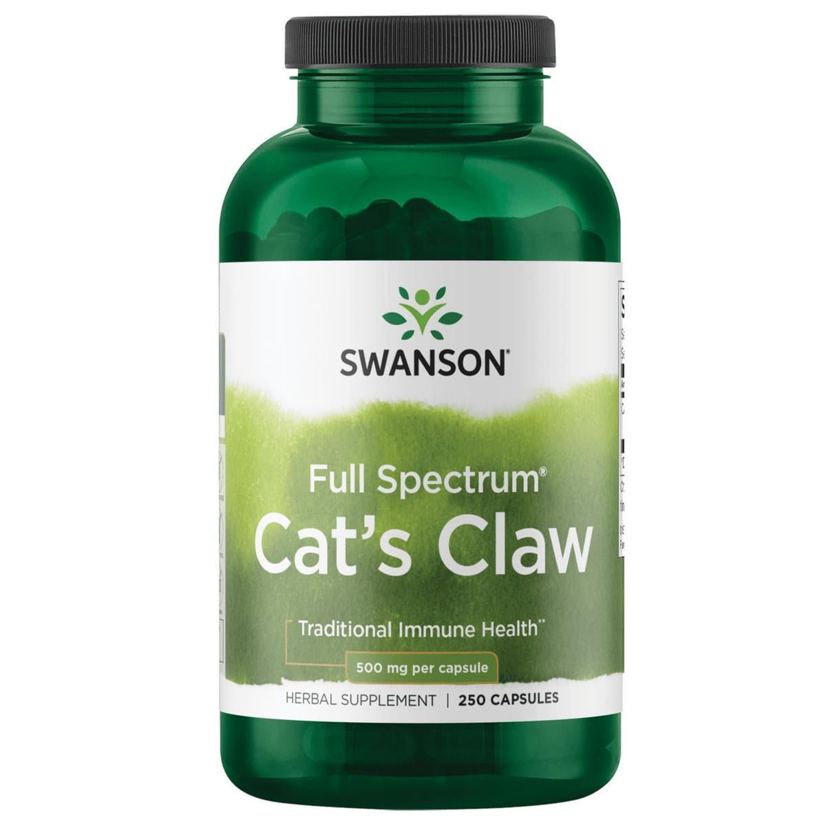 Bottle of Swanson Full Spectrum Cat's Claw 500 mg capsules