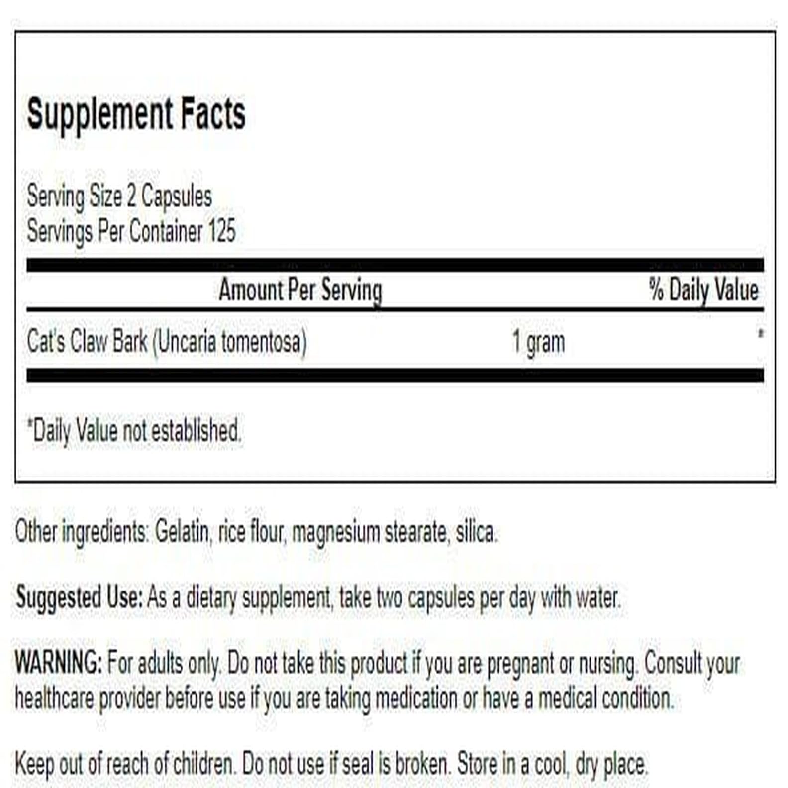 Close-up of Cat's Claw capsules