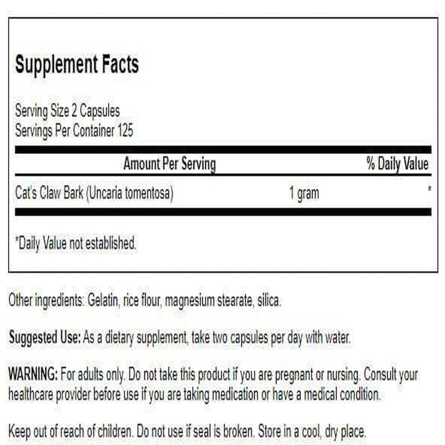 Close-up of Swanson Cat's Claw capsules