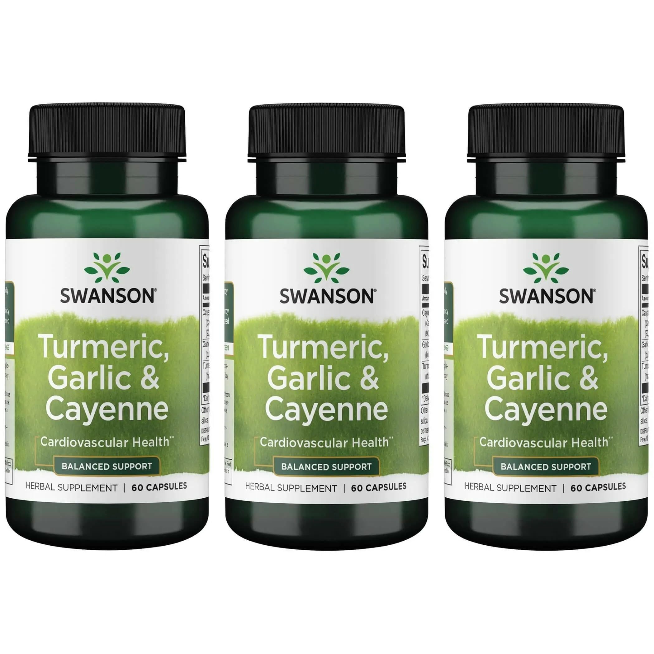 Main product image: Swanson Full Spectrum Turmeric Garlic Cayenne 60 capsules 3-pack