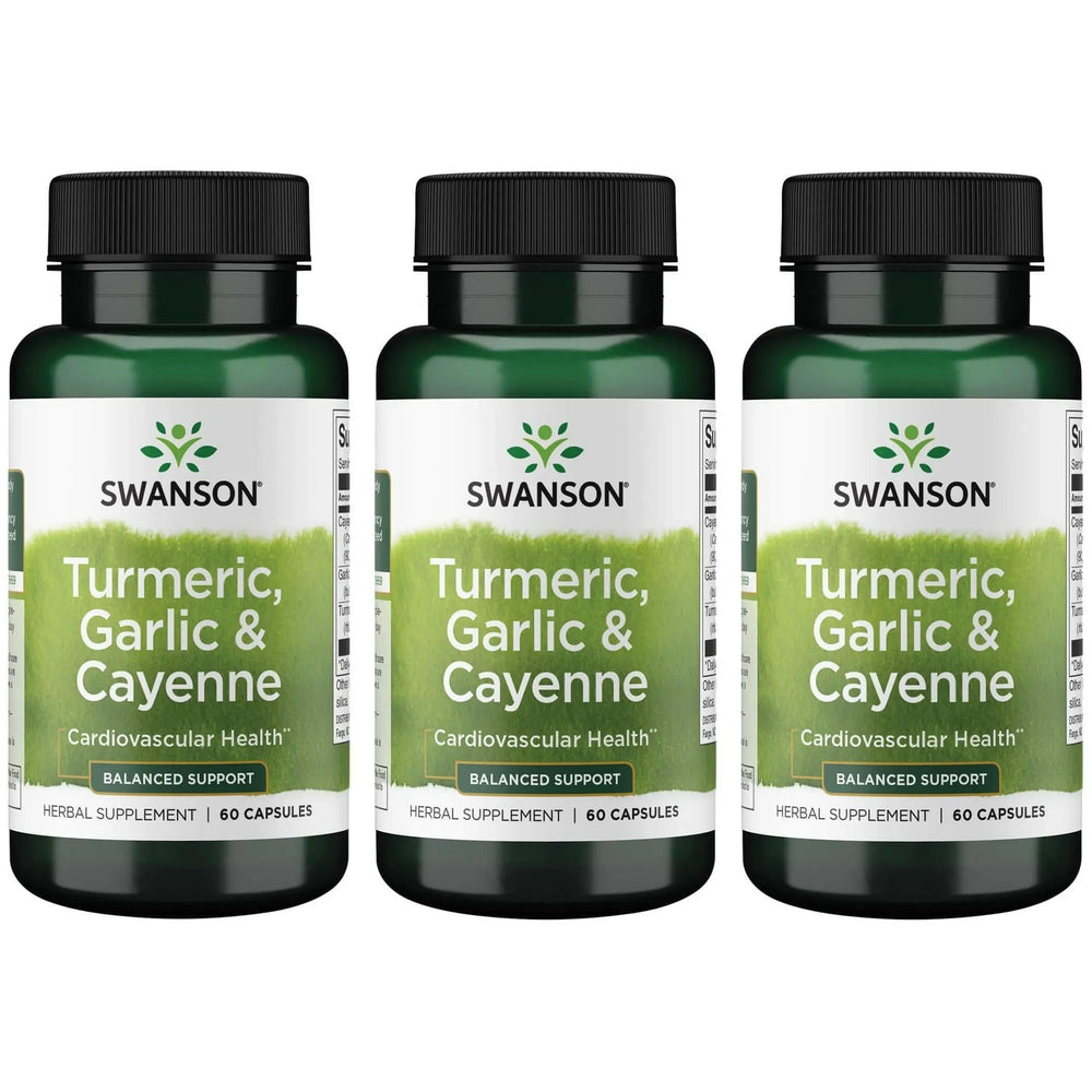Main product image: Swanson Full Spectrum Turmeric Garlic Cayenne 60 capsules 3-pack