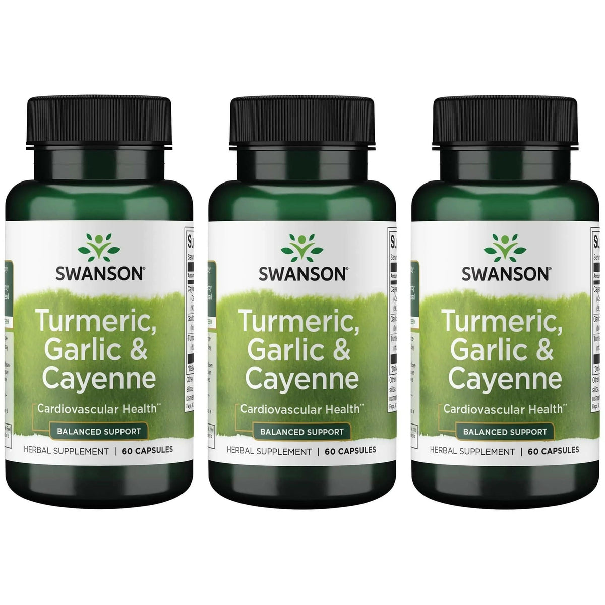 Main product image: Swanson Full Spectrum Turmeric Garlic Cayenne 60 capsules 3-pack