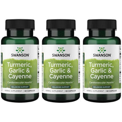 Main product image: Swanson Full Spectrum Turmeric Garlic Cayenne 60 capsules 3-pack