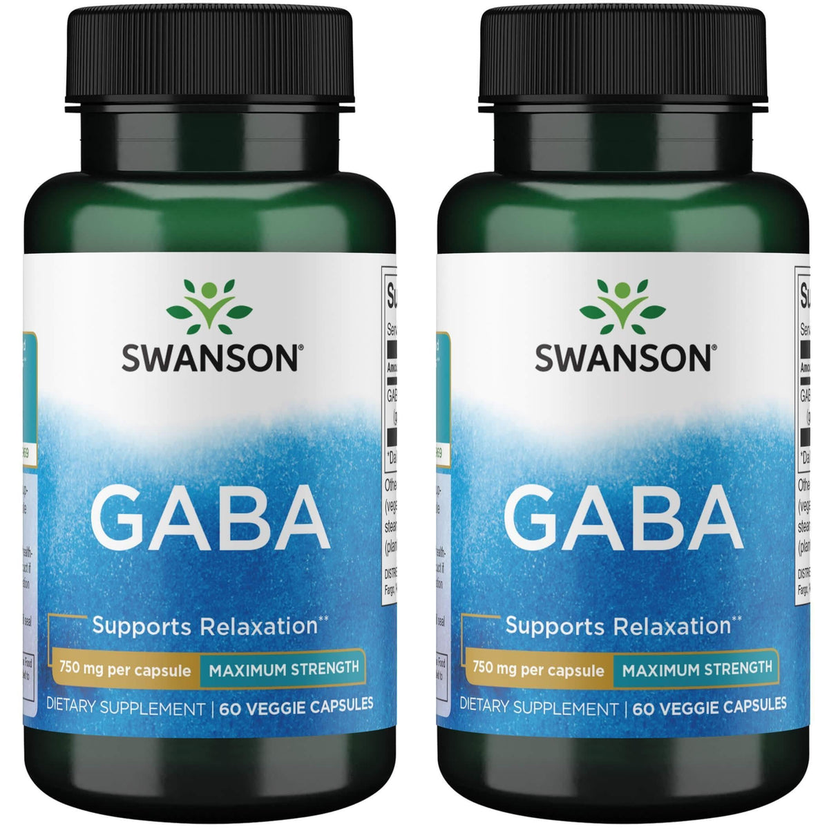 Swanson Amino Acid GABA 750 mg vegetarian capsules - 60 count, 2-pack