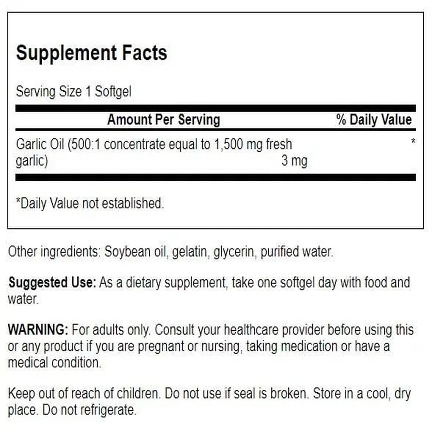 Swanson Garlic Oil 1500 mg label close-up