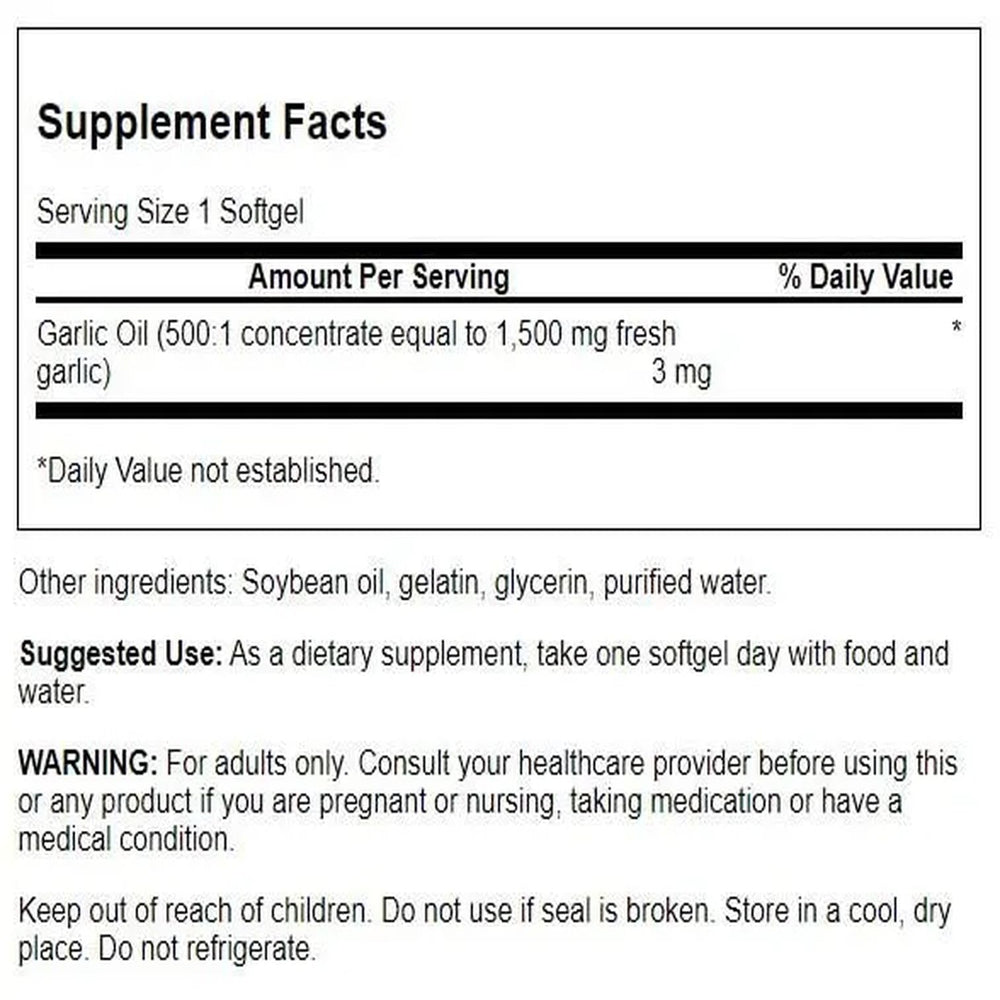 Swanson Garlic Oil 1500 mg label close-up