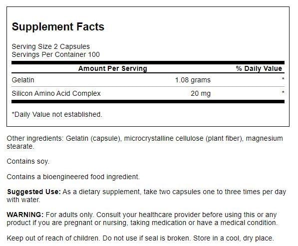 Swanson Gelatin and Silicon capsules promoting hair and nails health